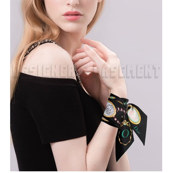 CHRISTIAN DIOR jeweled "O" for Oval ABCDIOR MITZAH skinny 2-sided Silk scarf NIB - Picture 5 of 6